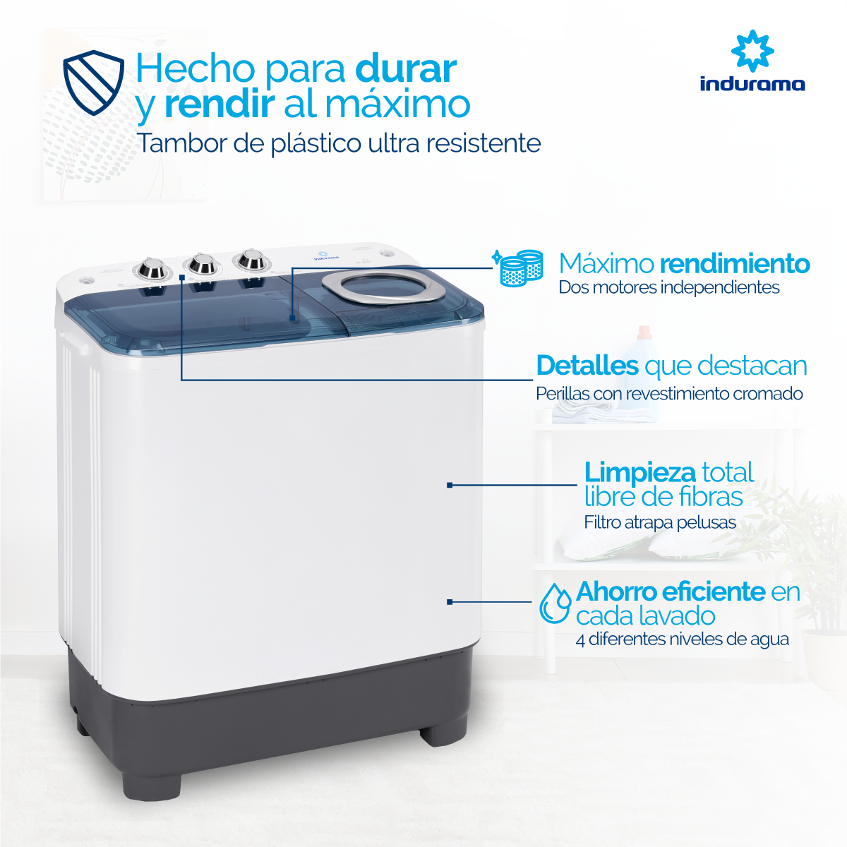 Lavadora Indurama 7Kg/15Lb Blanca Semiautomática / LRI-7BLSA