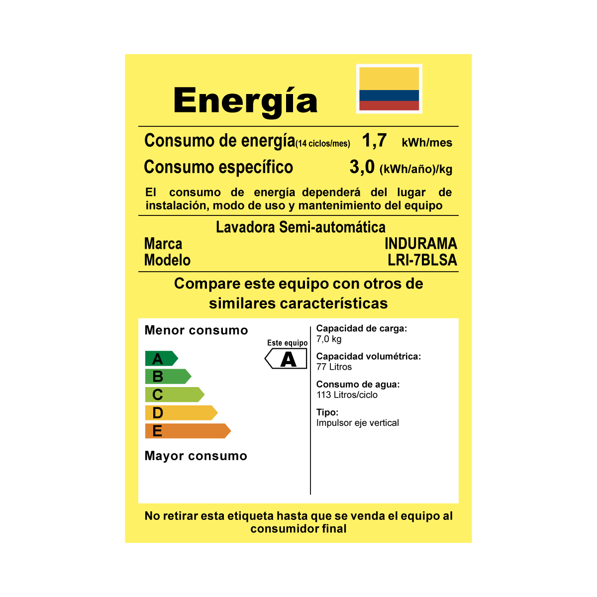 Lavadora Indurama 7Kg/15Lb Blanca Semiautomática / LRI-7BLSA