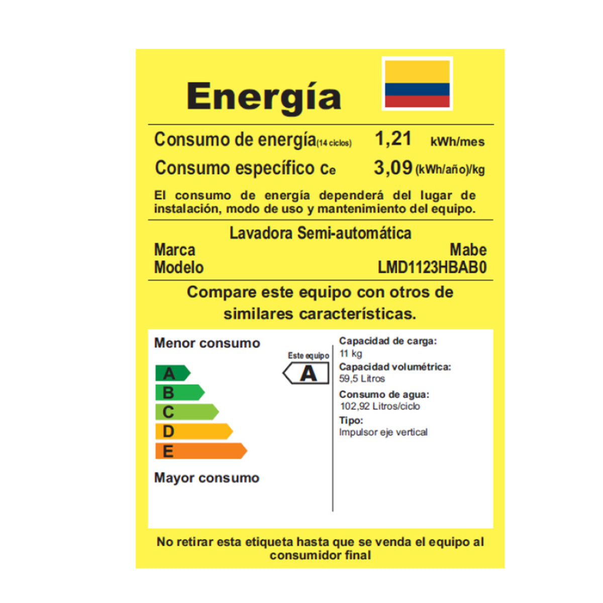 Lavadora MABE Carga Superior 11 kg / LMD1123HBAB0