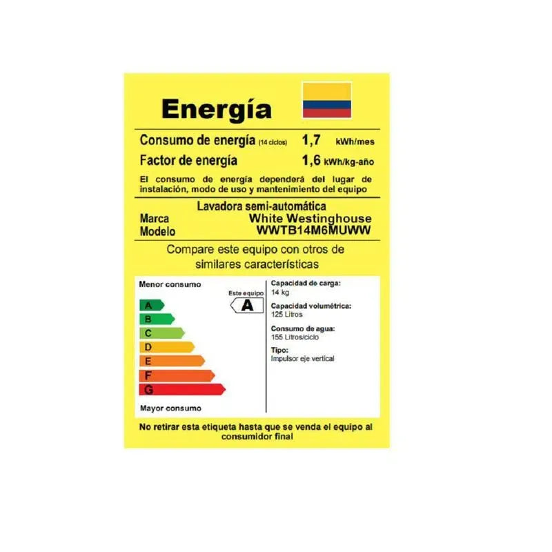 Lavadora Doble Tina White Westinghouse 14kg Blanco WWTB14M6MUWW