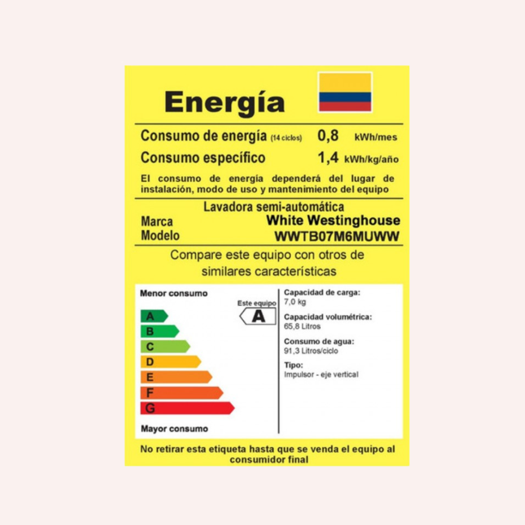 Lavadora 7kg Semiautomática White Westinghouse Electrolux - WWTB07M6MUWW