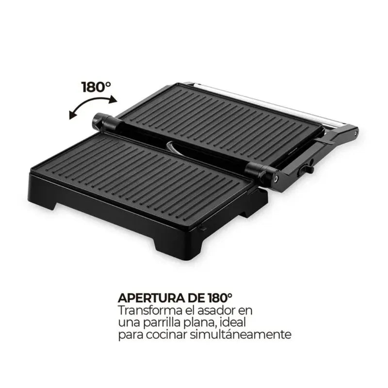 Asador Grill Kalley K-SG180 Superficie Antiadherente Sanduchera Panini 1000W Apertura 180°