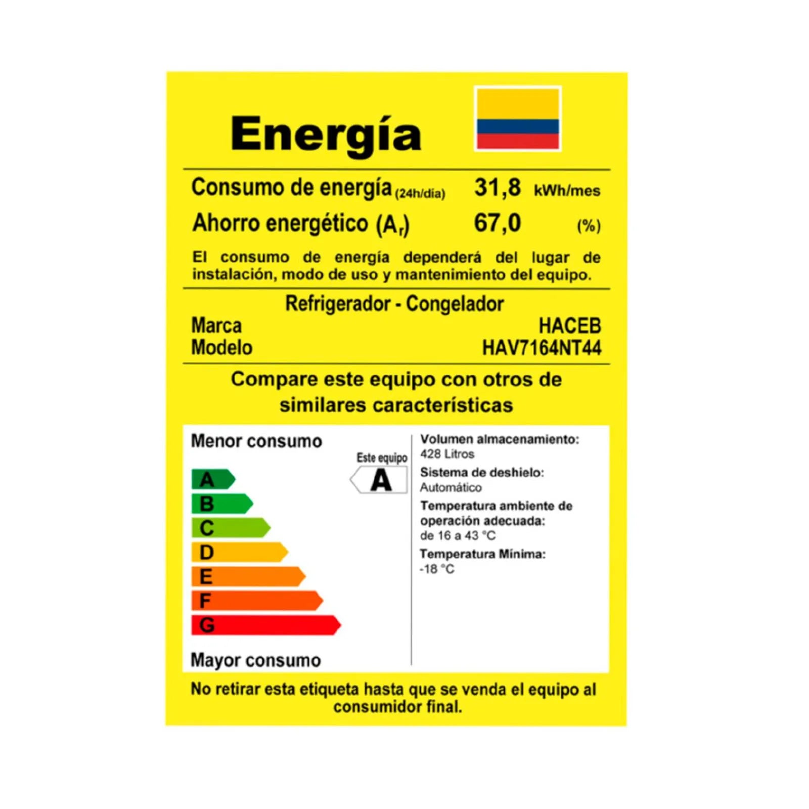 Nevera Haceb No Frost 448 Litros Inverter Manija Externa Inox / NEV ALC 448 SE PD ME INOX INV