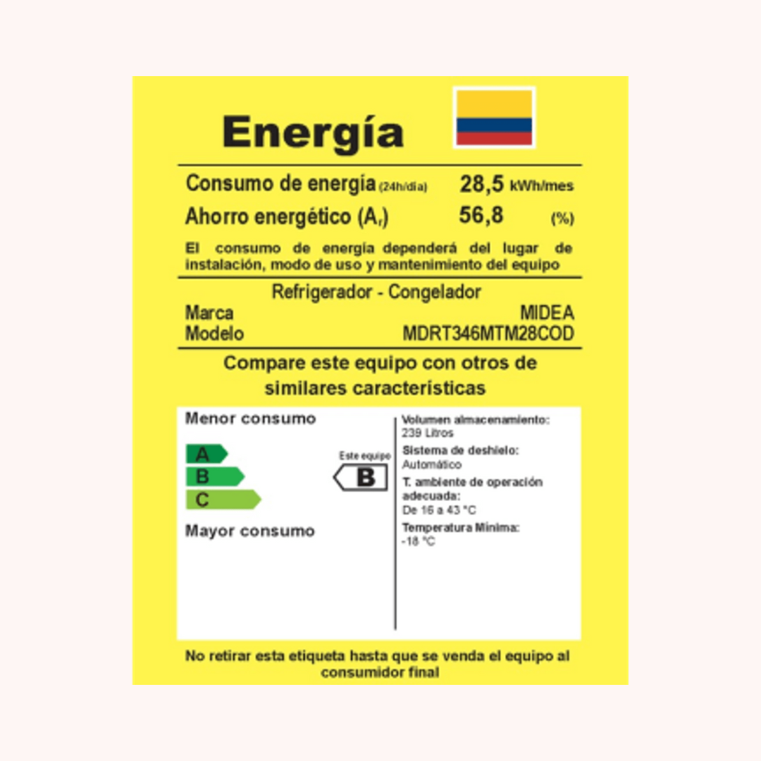 Nevera Midea Congelador Superior 230 Litros Smart Inverter - MDRT346MTM28COD