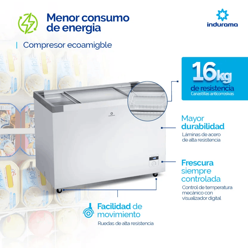 Congelador Indurama Tapa Vidrio 306 Litros Digital