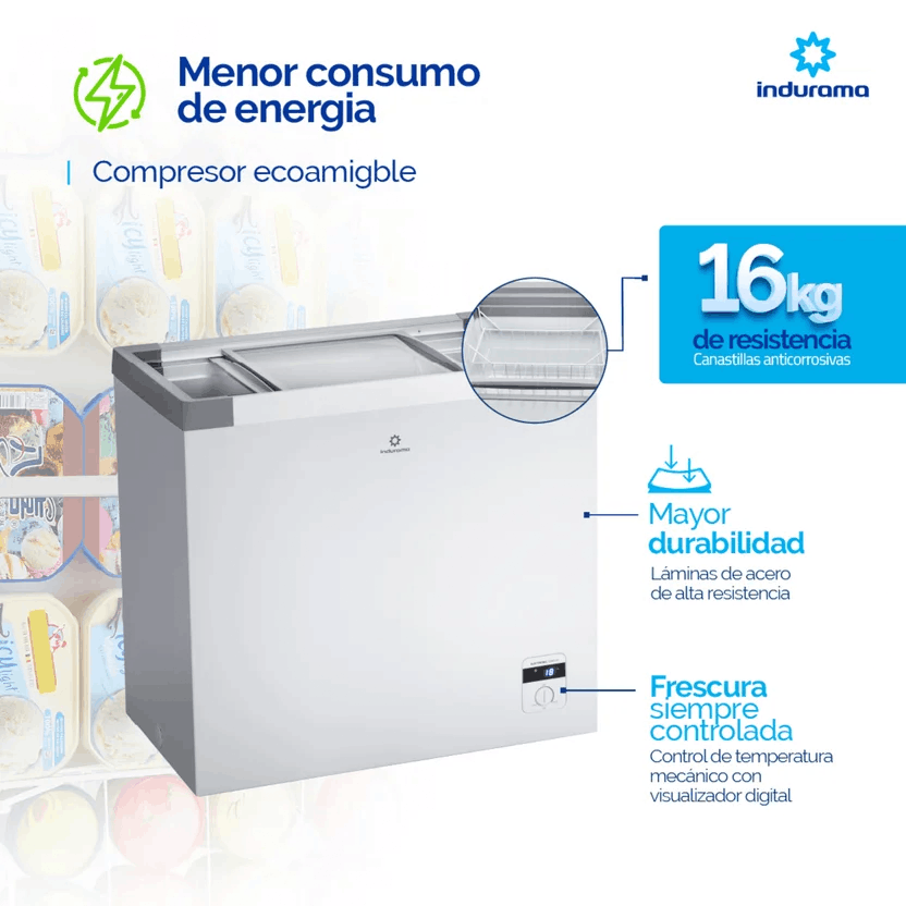 Congelador Indurama Tapa Vidrio 204 Litros Digital
