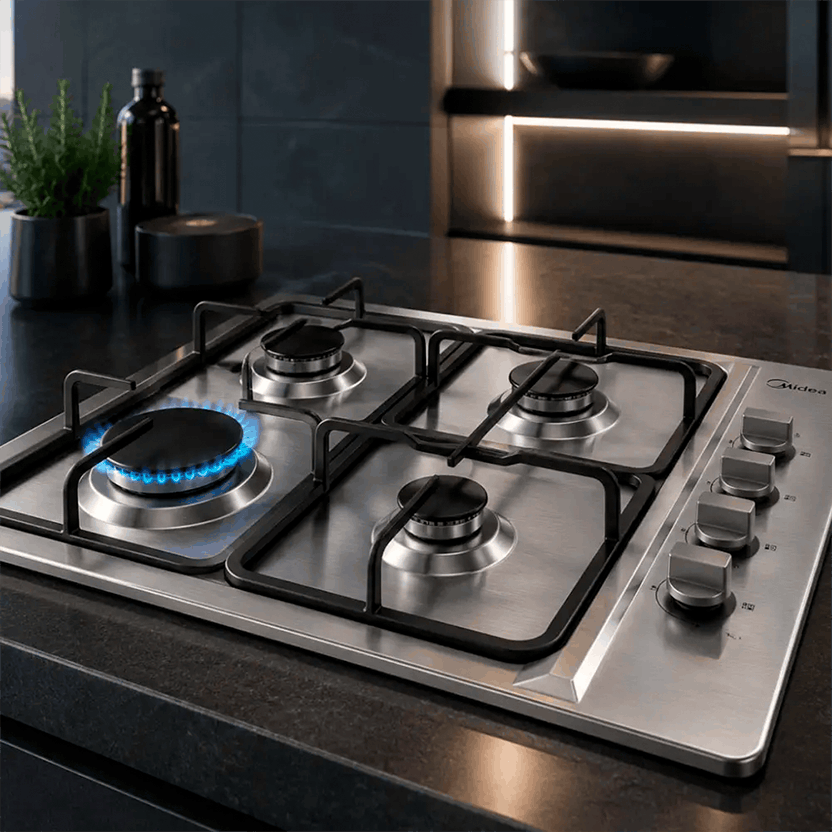 Estufa Midea Empotrable a Gas Acero Inoxidable 4 Puestos