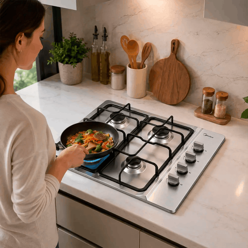 Estufa Midea Empotrable a Gas Acero Inoxidable 4 Puestos