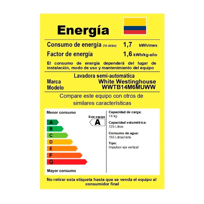 Lavadora Doble Tina White Westinghouse 14kg Blanco