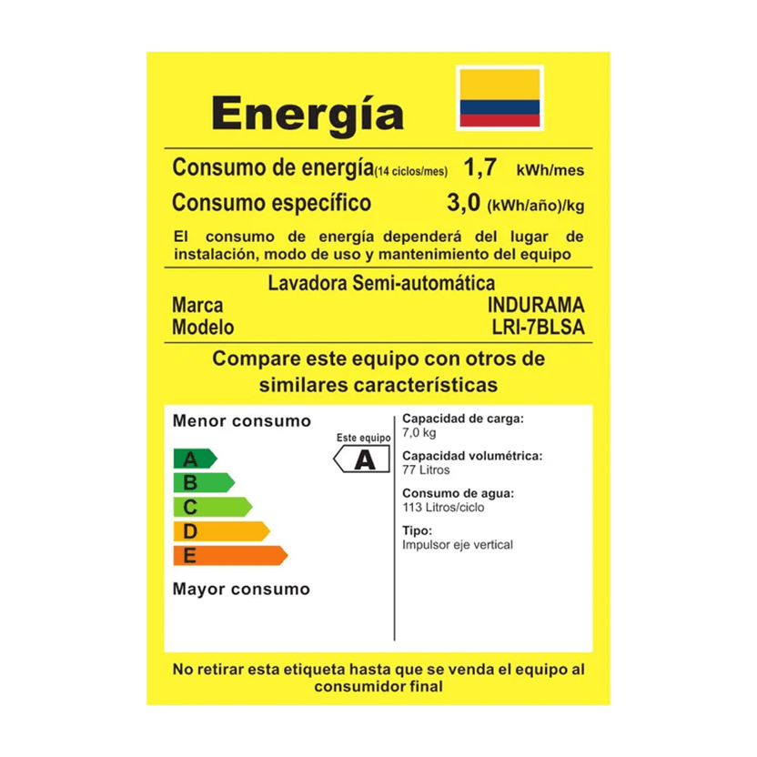 Lavadora Indurama 7Kg/15Lb Blanca Semiautomática