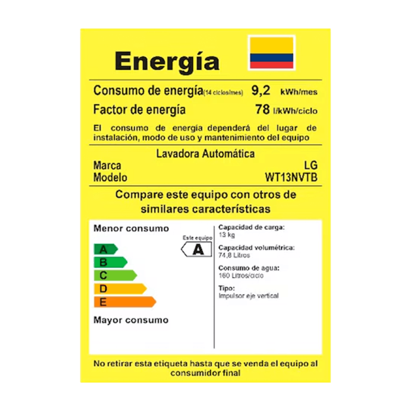 Lavadora LG Carga Superior 13Kg Negro TurboDrum