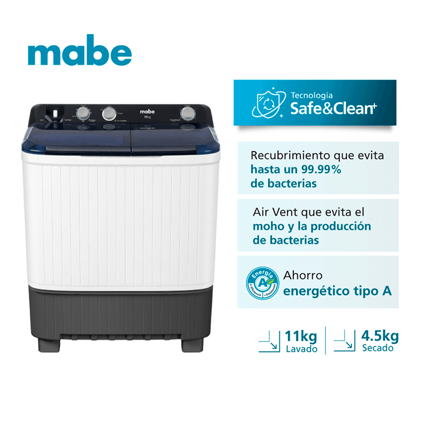 Lavadora Semiautomática Carga Superior Propela 11 Kg Blanca Mabe