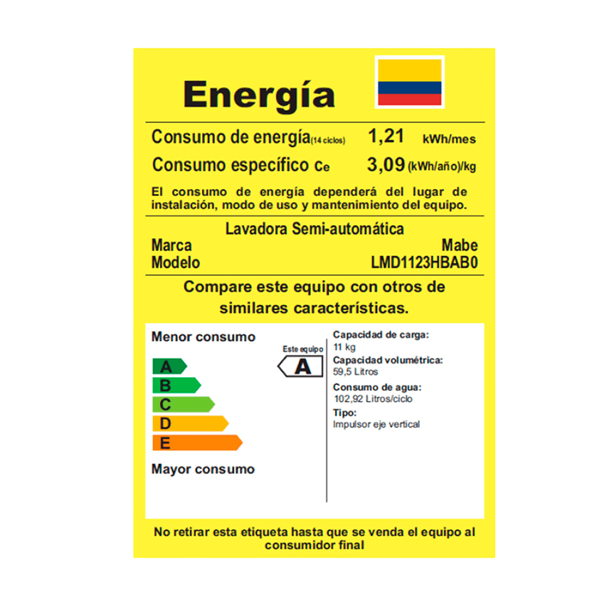 Lavadora Semiautomática Carga Superior Propela 11 Kg Blanca Mabe