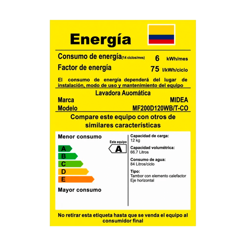 Lavadora Midea Secadora de Carga Frontal Eléctrica 12 Kg