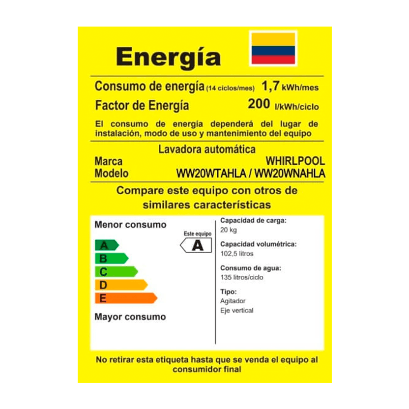 Lavadora Whirlpool 20kg Xpert Eco carga superior con agitador Gris Tempest