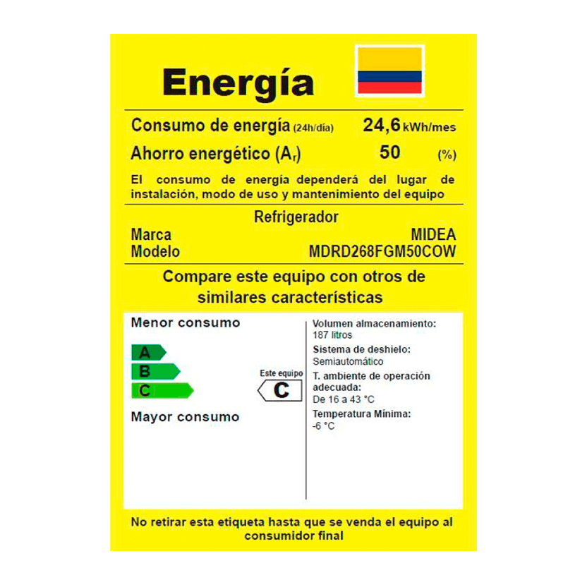 Refrigerador Midea 1 Puerta 187L Lake Silver