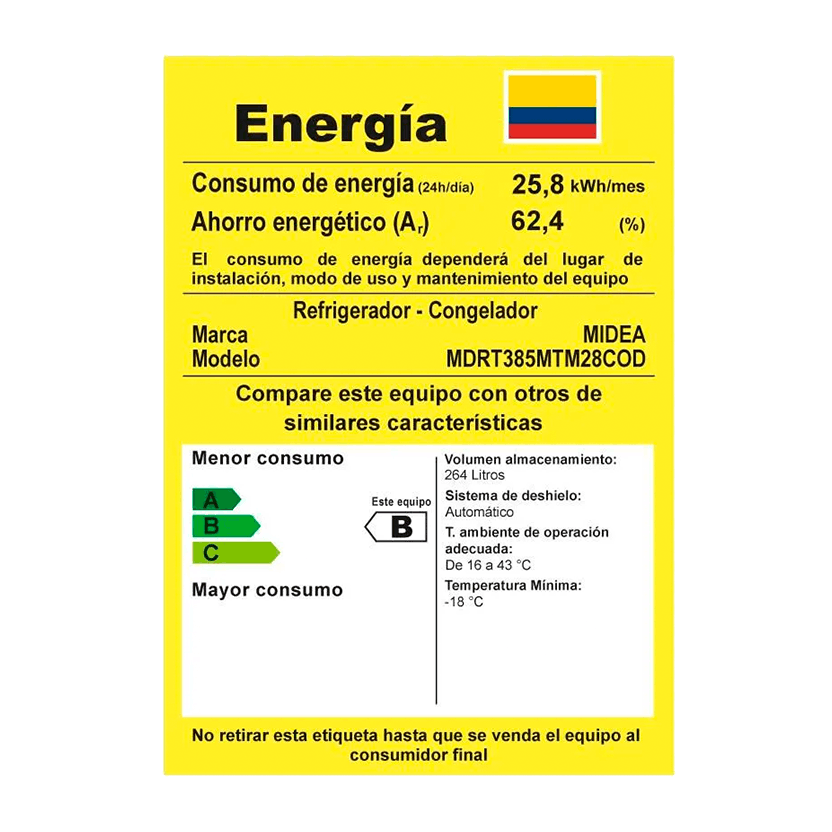 Nevera Midea Congelador Superior 264L Smart Inverter