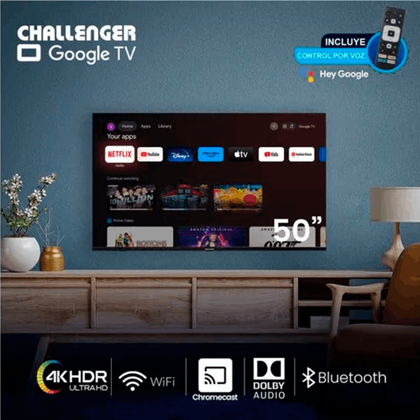 Televisor Challenger 50'pulgadas 4K Smart Google TV UHD